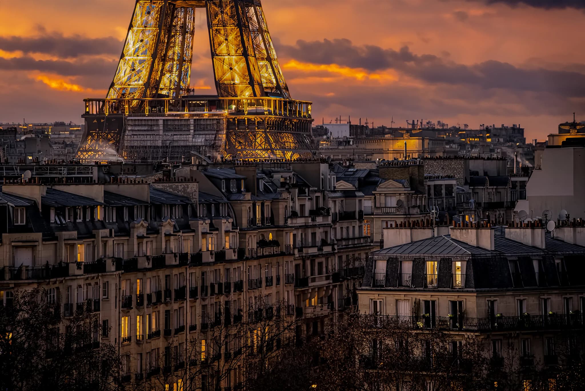 Paris skyline at sunset